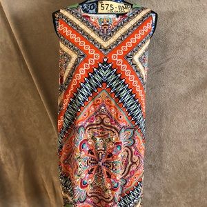 Orange Blue Pattern knee-length Cotton Dress